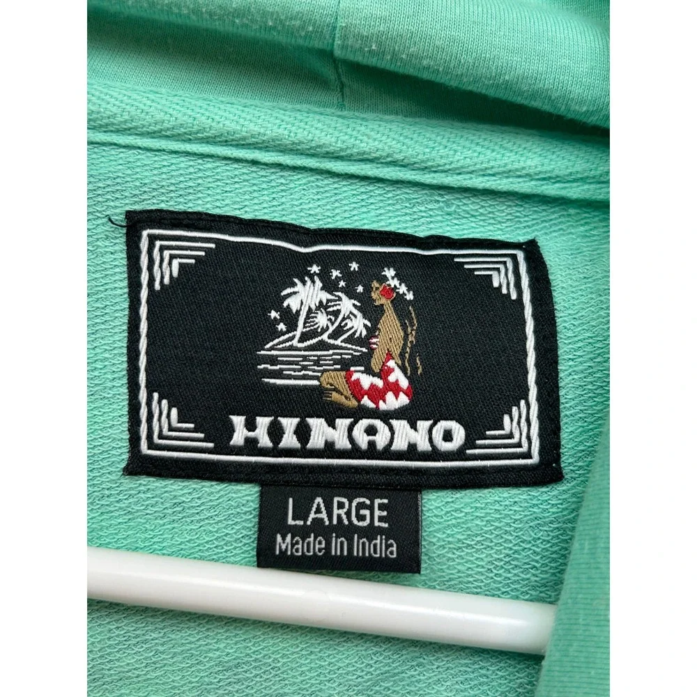 Hinano Tahiti Hoodie Mens Large Teal Mint Green Geo Tropical Print Pullover - Picture 4 of 10